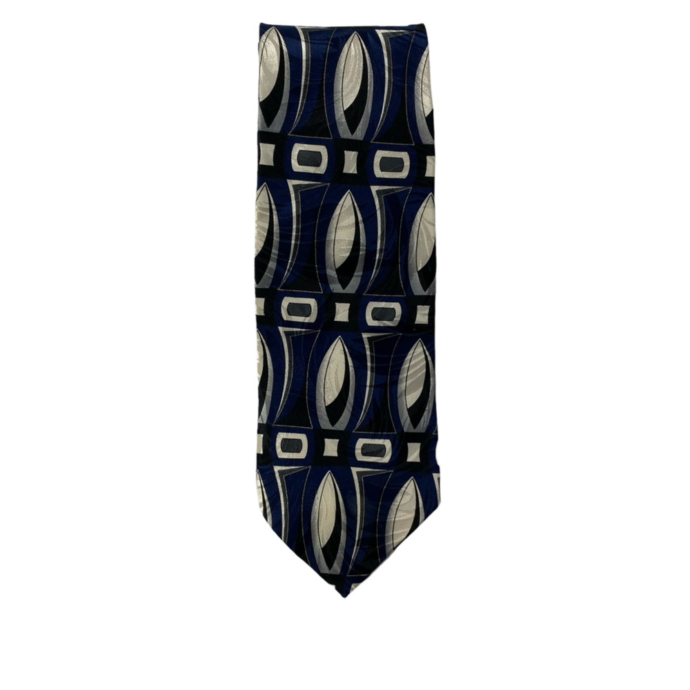 Como Collezione Italian silk tie blue black gray white retro vintage 90s vibes